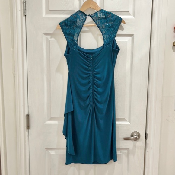 R&M Richard’s Lace Cap Sleeve Green Teal Cocktail Dress - Picture 6 of 14